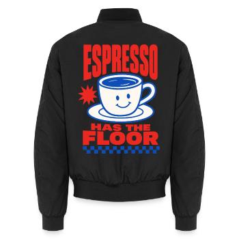 Espresso Has the Floor – Kaffeehumor - Unisex Bomberjacke - Schwarz - Hinten - AI Model Male 185 light (185cm)