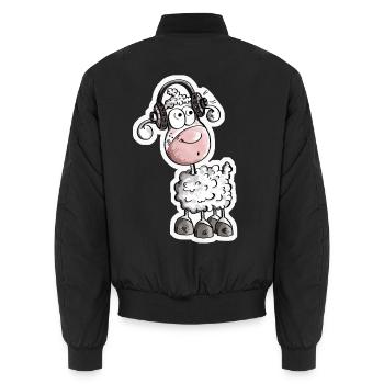 Schaf mag Musik - Schafe - Lamm - Bock - Schafbock - Unisex Bomberjacke - Schwarz - Hinten - AI Model Male 185 light (185cm)