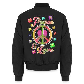 Peace and Love - Unisex Bomber Jacket - black - Back - AI Model Male 185 light (185cm)