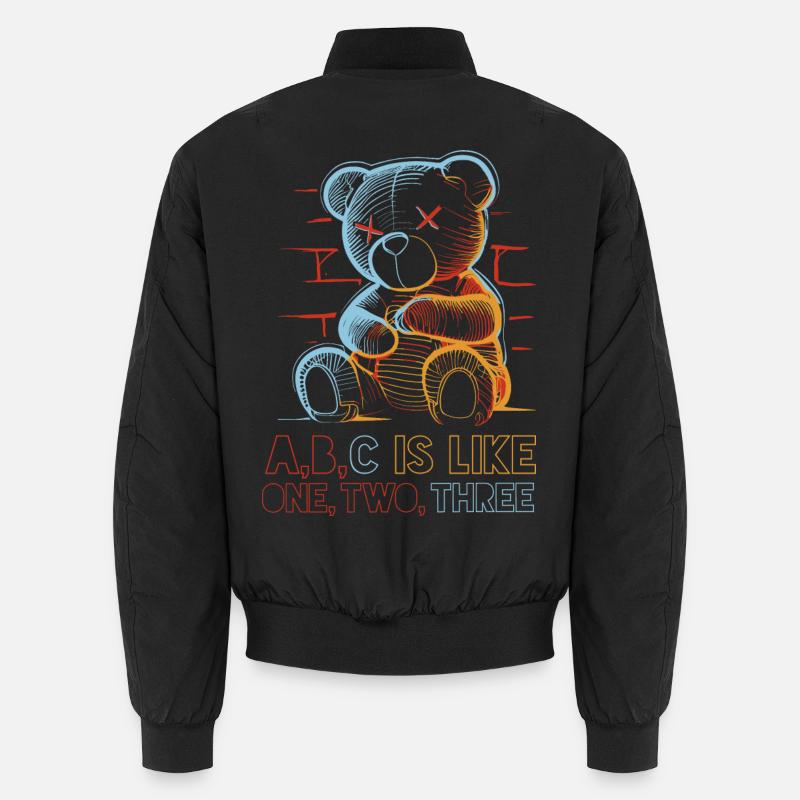 Loving Bear with Alphabet Drawing - Unisex Bomber Jacket - black