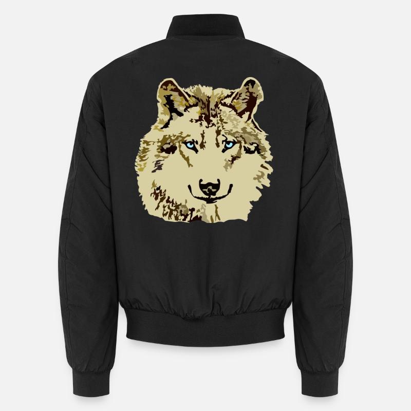 Wolf brown blue eyes - Unisex Bomber Jacket - black