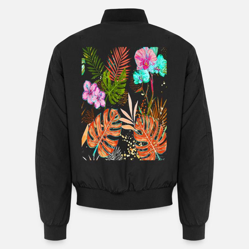 Exotic Monstera Tropical Pattern with Flowers Unisex Bomber Jacket