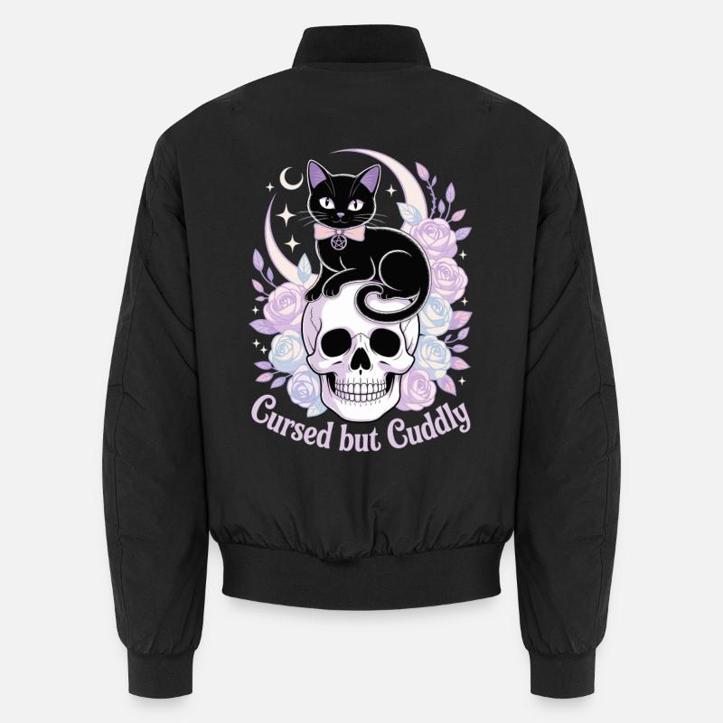 Mystical Cats and Bones Design - Unisex Bomber Jacket - black