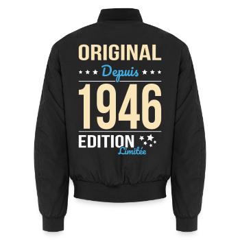 Original since 1946 – 80th anniversary - Unisex Bomber Jacket - black - Back - AI Model Male 185 light (185cm)