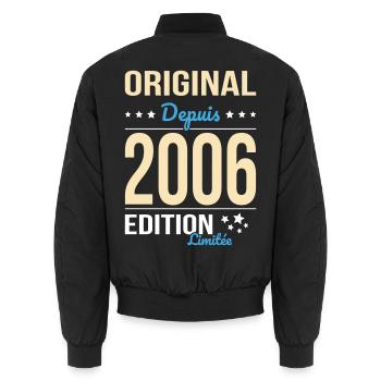 Original depuis 2006 – Anniversaire 20 ans - Bomber unisexe - noir - Dos - AI Model Male 185 light (185cm)