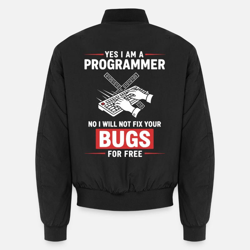 Humor Fixed Programmer No Bugs - Unisex Bomber Jacket - black