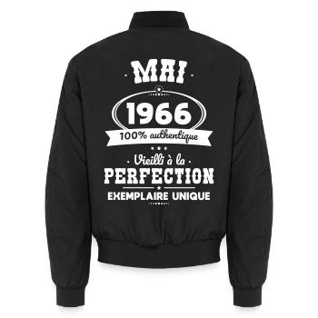 Anniversaire 60 ans - Mai 1966 Perfection - Bomber unisexe - noir - Dos - AI Model Male 185 light (185cm)