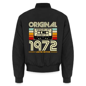 Original 1972 Retro Cassette - Unisex Bomber Jacket - black - Back - AI Model Male 185 light (185cm)