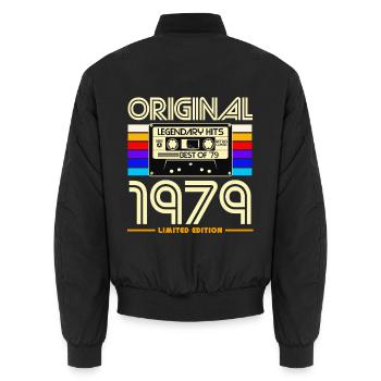 Originalausgabe von 1979 Vintage - Unisex Bomberjacke - Schwarz - Hinten - AI Model Male 185 light (185cm)