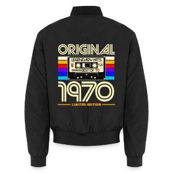 Originale Kassetten-Retro-Edition der 1970er Jahre - Unisex Bomberjacke - Schwarz - Hinten - AI Model Male 185 light (185cm)