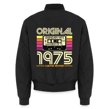 Original-Kassetten-Limited von 1975 - Unisex Bomberjacke - Schwarz - Hinten - AI Model Male 185 light (185cm)