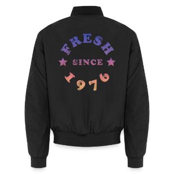 Vintage 1976 - Unisex Bomber Jacket - black - Back - AI Model Male 185 light (185cm)