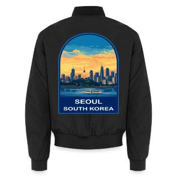 Écusson Séoul South Corée Retro Skyline Sunset - Bomber unisexe - noir - Dos - AI Model Male 185 light (185cm)