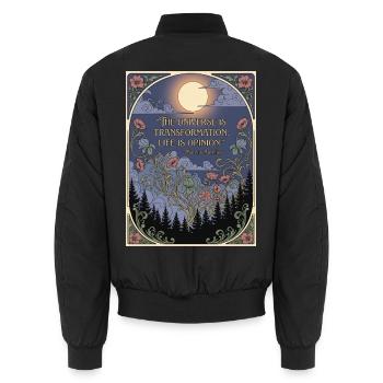 Kosmos als Verwandlung Lunar Night Floral - Unisex Bomberjacke - Schwarz - Hinten - AI Model Male 185 light (185cm)