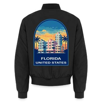 Florida Miami Art Deco Sunset Retro Reiseabzeichen - Unisex Bomberjacke - Schwarz - Hinten - AI Model Male 185 light (185cm)