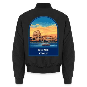 Rome Italy Colosseum Retro Sunset Travel Badge - Unisex Bomber Jacket - black - Back - AI Model Male 185 light (185cm)