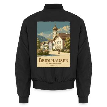 Beidlhausen Poster - Alpen Dorfharmonie - Unisex Bomberjacke - Schwarz - Hinten - AI Model Male 185 light (185cm)