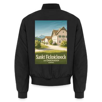 Sankt Fickdichdoch - Postkartenmotiv - Unisex Bomberjacke - Schwarz - Hinten - AI Model Male 185 light (185cm)