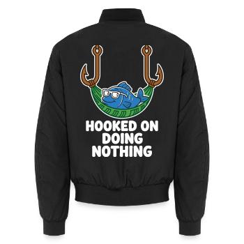 Hooked On Doing Nothing Anglerhumor - Unisex Bomber Jacket - black - Back - AI Model Male 185 light (185cm)