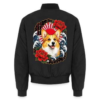 Welsh Corgi im japanischen Irezumi Stil - Unisex Bomberjacke - Schwarz - Hinten - AI Model Male 185 light (185cm)