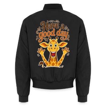 Happy Giraffe mit dem Text "Hab einen schönen Tag" - Unisex Bomberjacke - Schwarz - Hinten - AI Model Male 185 light (185cm)
