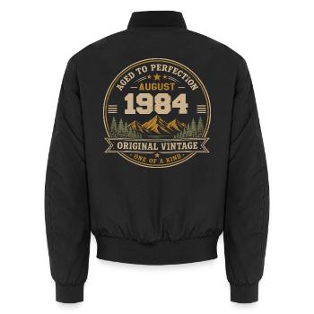 August 1984 Original Birthday Vintage Mountain - Unisex Bomberjacke - Schwarz - Hinten - AI Model Male 185 light (185cm)