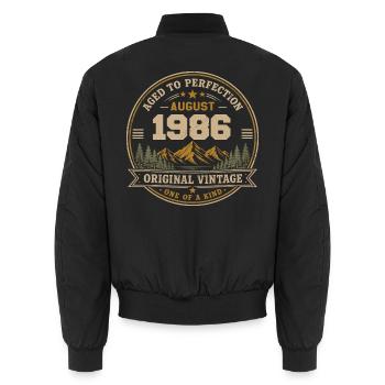 August 1986 Original Birthday Vintage Mountain - Unisex Bomberjacke - Schwarz - Hinten - AI Model Male 185 light (185cm)