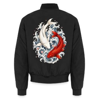 Koi Carp in Japanese Irezumi Tattoo Style - Unisex Bomber Jacket - black - Back - AI Model Male 185 light (185cm)