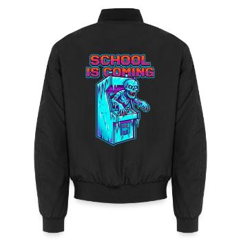 School Is Coming Zombie Pixel Art Arcade - Unisex Bomber Jacket - black - Back - AI Model Male 185 light (185cm)