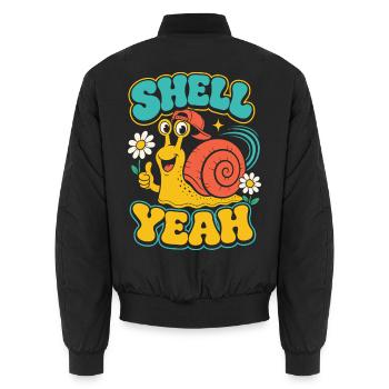 Shell Yeah – Coole Schnecke mit Cap - Unisex Bomberjacke - Schwarz - Hinten - AI Model Male 185 light (185cm)