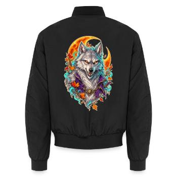 Mondwolf im Herbstmantel - Unisex Bomberjacke - Schwarz - Hinten - AI Model Male 185 light (185cm)