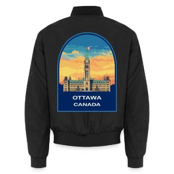 Abzeichen des Friedensturms des Parlamentshagels von Ottawa Canada - Unisex Bomberjacke - Schwarz - Hinten - AI Model Male 185 light (185cm)