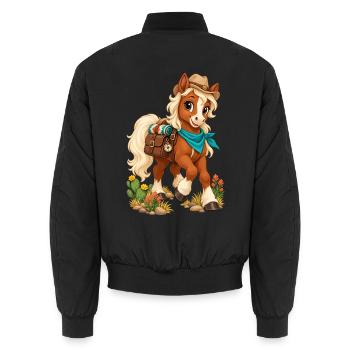 Pony-Wanderer im Westernlook - Unisex Bomberjacke - Schwarz - Hinten - AI Model Male 185 light (185cm)