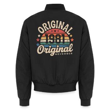 November 1981 – November 1981 - Unisex Bomberjacke - Schwarz - Hinten - AI Model Male 185 light (185cm)