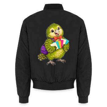 Grüner Papagei mit bunten Karten - Unisex Bomberjacke - Schwarz - Hinten - AI Model Male 185 light (185cm)