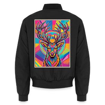Hirsch Neon Pop Art Kaleidoskop - Unisex Bomberjacke - Schwarz - Hinten - AI Model Male 185 light (185cm)