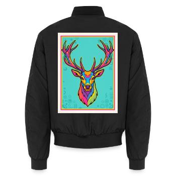 Hirsch Neon Pop-Art Kopf - Unisex Bomberjacke - Schwarz - Hinten - AI Model Male 185 light (185cm)