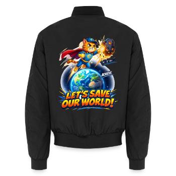Superhelden-Kätzchen rettet die Erde - Unisex Bomberjacke - Schwarz - Hinten - AI Model Male 185 light (185cm)