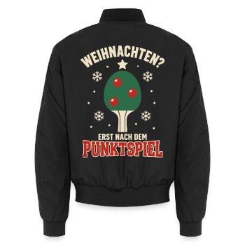 Tischtennis Weihnachten – Erst nach dem Punktspiel - Unisex Bomberjacke - Schwarz - Hinten - AI Model Male 185 light (185cm)