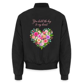 Floraler Schlüssel zum Herzen - Unisex Bomberjacke - Schwarz - Hinten - AI Model Male 185 light (185cm)