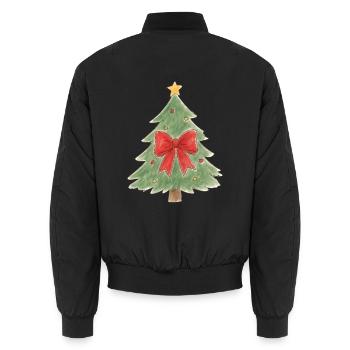 Weihnachtsbaum mit roter Schleife und goldenen Ornamenten - Unisex Bomberjacke - Schwarz - Hinten - AI Model Male 185 light (185cm)