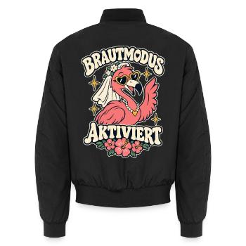 Brautmodus aktiviert – Flamingo JGA Braut - Unisex Bomberjacke - Schwarz - Hinten - AI Model Male 185 light (185cm)