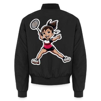 Dessin animé du joueur de badminton - Bomber unisexe - noir - Dos - AI Model Male 185 light (185cm)