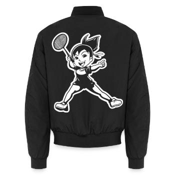 Badminton player - Unisex Bomber Jacket - black - Back - AI Model Male 185 light (185cm)