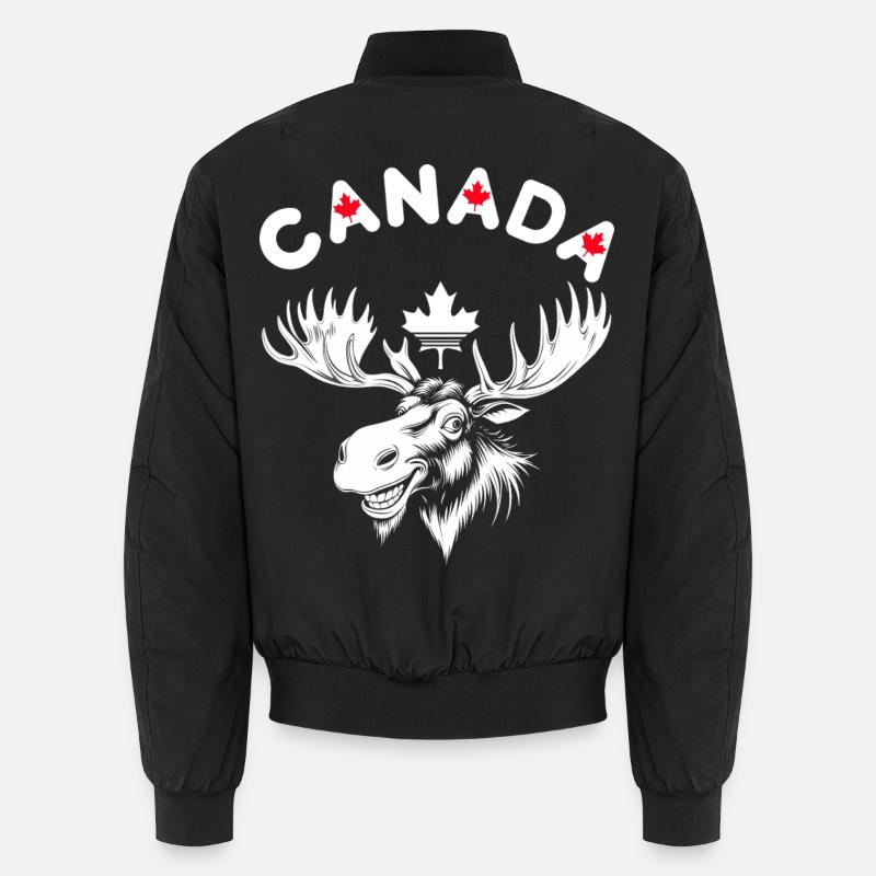 Zeichnung eines kanadischen Elchs mit Ahornblättern Unisex Bomberjacke