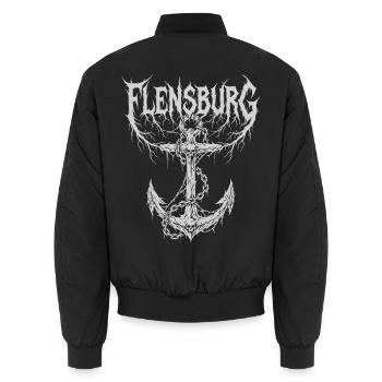 Flensburg – Extreme Metal Stadtmotiv - Unisex Bomberjacke - Schwarz - Hinten - AI Model Male 185 light (185cm)
