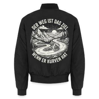 Kurvenkönig - Retro Motorrad Tourenfahrer Spruch - Unisex Bomberjacke - Schwarz - Hinten - AI Model Male 185 light (185cm)