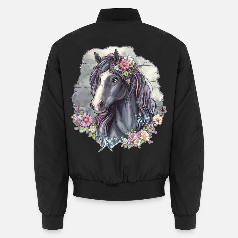 Pferd mit Blüten - Unisex Bomberjacke - Schwarz