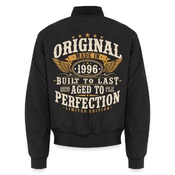 Original 1996 Vintage Vintage Birthday Gift - Unisex Bomber Jacket - black - Back - AI Model Male 185 light (185cm)