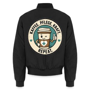 Kaffee Pflege Kraft Wiederholen - Unisex Bomberjacke - Schwarz - Hinten - AI Model Male 185 light (185cm)
